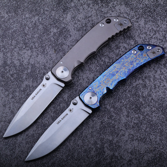 瘟疫医生斯巴达折叠刀 Harsey 3.85英寸钛合金手柄陶瓷轴承 S45VN 户外便携折叠刀